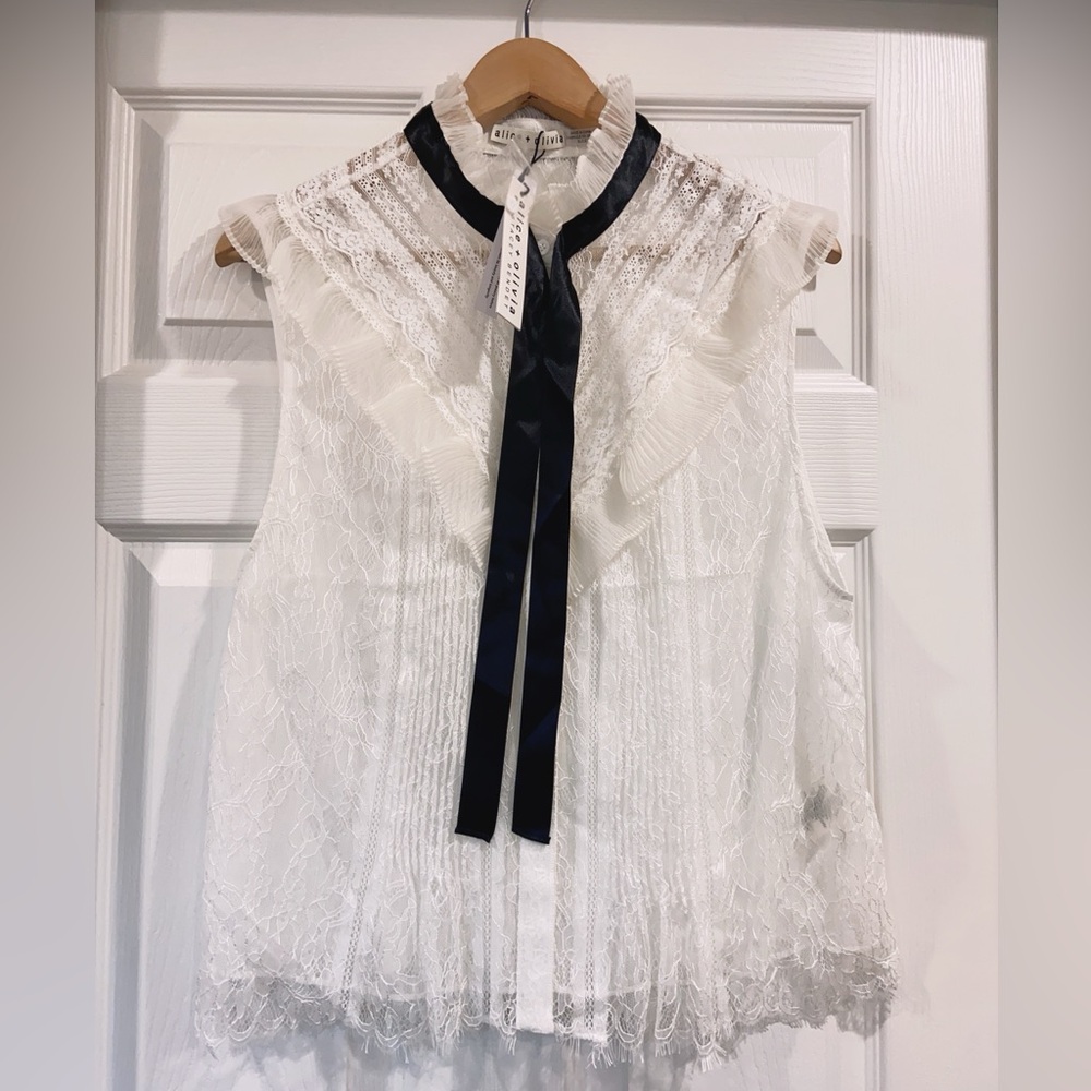 NWT $485 Alice Olivia Rheba Mock Neck Ruffle Blouse